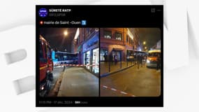 Des photos du bus encastré dans la vitrine du restaurant Le Bouillon du Coq, à Saint-Ouen, le 17 décembre.