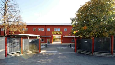 L'entrée de l'usine historique de Maranello, en Italie.