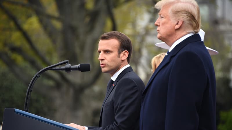 Emmanuel Macron s'exprime à la Maison Blanche, aux côtés de Donald Trump, le 24 avril.