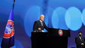 Le président de la Fifa Gianni Infantino lors du congrès de l'instance à Montreux, le  20 avril 2021