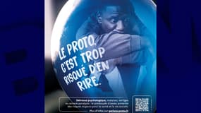 Visuel de la campagne de sensibilisation contre les dangers de la consommation de protoxyde d'azote, surnommé "proto" ou "gaz hilarant", dévoilé le 7 novembre 2023.
