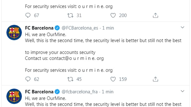 Les comptes Twitter du FC Barcelone piratés le 15 février 2020 Les comptes Twitter du FC Barcelone piratés le 15 février 2020