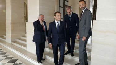 Gérard Larcher, Emmanuel Macron, François de Rugy et Édouard Philippe au Congrès de Versailles.