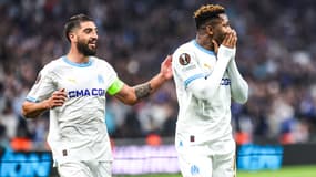 Samuel Gigot et Faris Moumbagna lors de OM-Benfica le jeudi 18 avril 2024