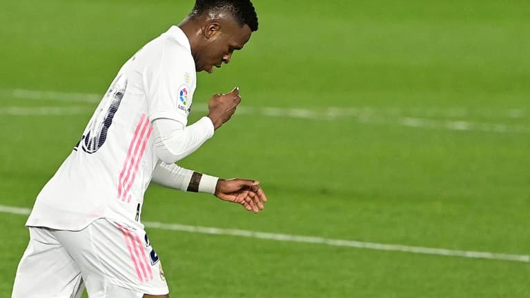 L'attaquant brésilien du Real Madrid, Vinicius Junior, buteur lors du match de Liga face à la Real Sociedad, à Valdebebas, le 1er mars 2021