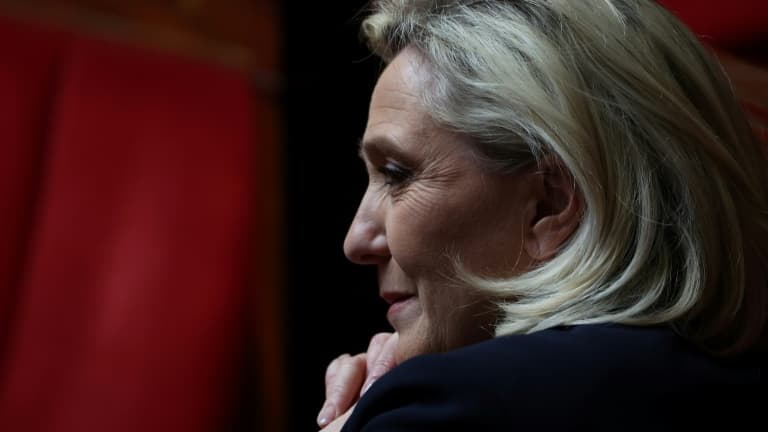 La cheffe de file des députés RN, Marine Le Pen, à l'Assemblée nationale, le 29 avril 2024
