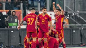 Les joueurs de l'AS Roma face à Milan lors du quart de finale retour de la Ligue Europa, le 18 avril 2024.