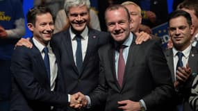 François-Xavier Bellamy, Laurent Wauquiez et Manfred Weber, président du groupe PPE au Parlement européen, le 26 avril 2019 à Strasbourg. (Photo d'illustration)