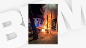 Une voiture de police a été brûlée devant un commissariat marseillais le 4 avril 2024.