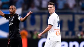 Yunis Abdelhamid et Arkadiusz Milik lors du match OM-Reims, le 7 août 2022
