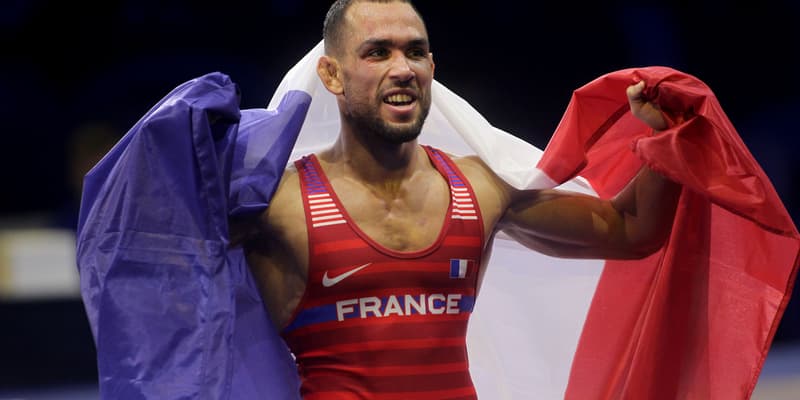 Ibrahim Ghanem lors de son dernier titre de champion du Monde des -72kg, en septembre 2023 à Belgrade (Serbie). Ce dimanche, le lutteur français a rajouté l'or européen à son palmarès.