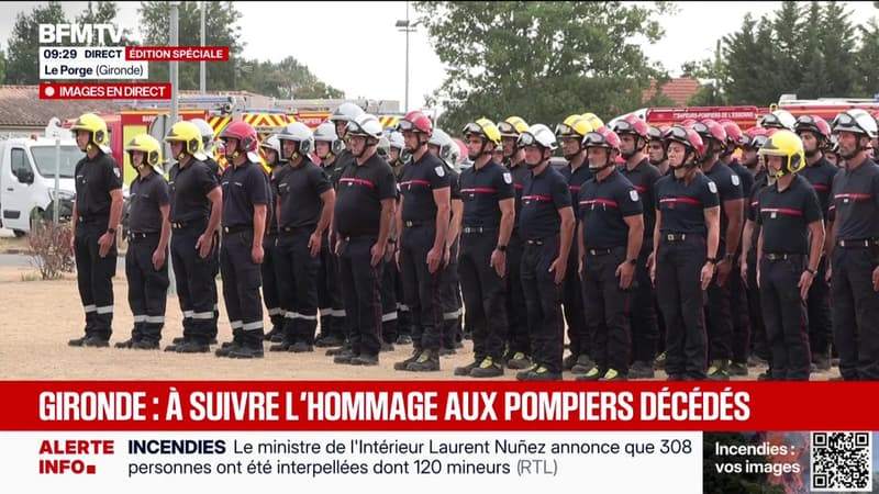 Incendie en Gironde: une minute de silence observée en hommage aux deux pompiers morts à Mérignac