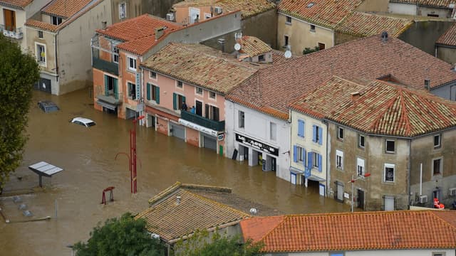 La ville inondée de Trèbes, près de Carcassonne, le 15 octobre 2018.