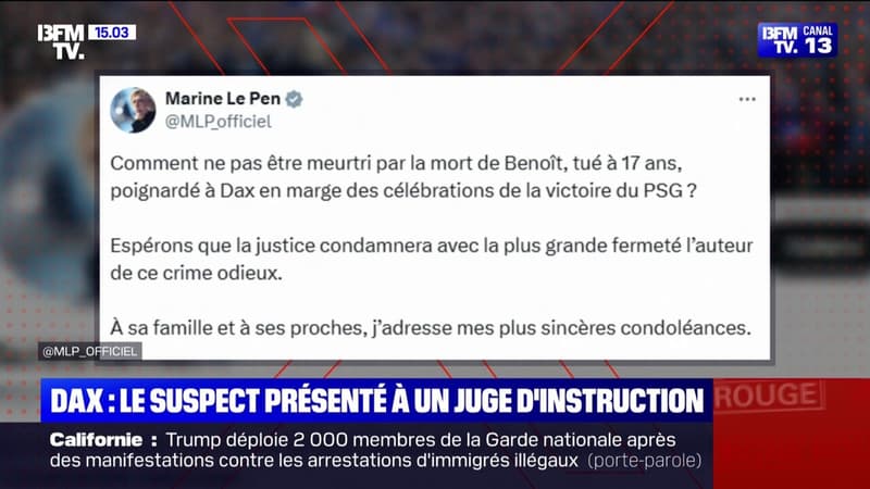 Jeune de 17 ans tué à Dax: Marine Le Pen a réagi sur X, elle espère 