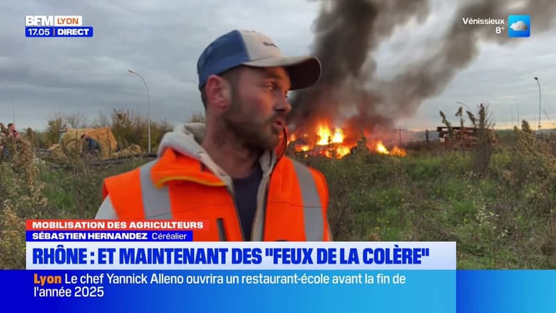 Rhône: des feux de la colère allumés lundi soir par des agriculteurs 