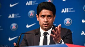 Nasser Al-Khelaïfi lors d'une conférence de presse du PSG, le 23 mai 2022