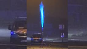 Une fuite de gaz à Roubaix, ce vendredi 17 janvier. Une torchère a été mise en place par les secours.