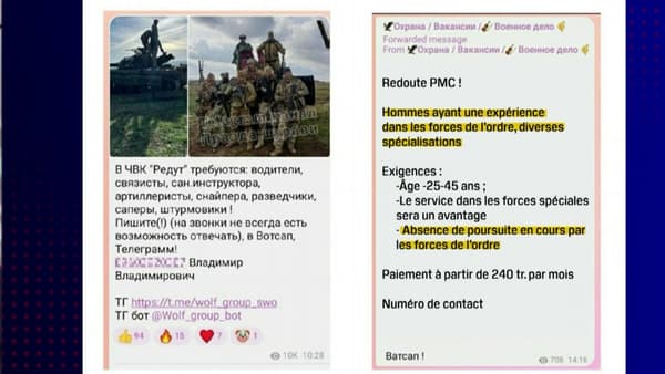 Une annonce postée par la milice Redut sur les réseaux sociaux pour recruter des combattants traduite en français