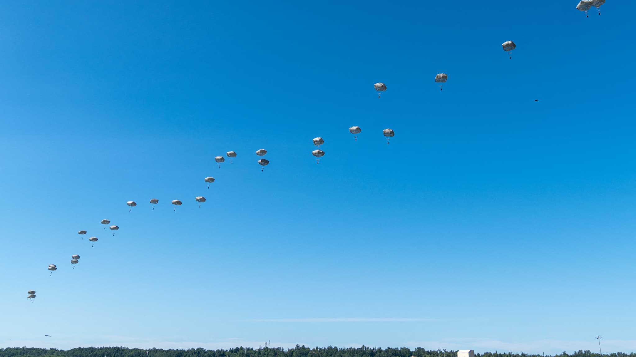 American paratrooper during an exercise at the Elmendorf air base in Alaska on July 22, 2024.