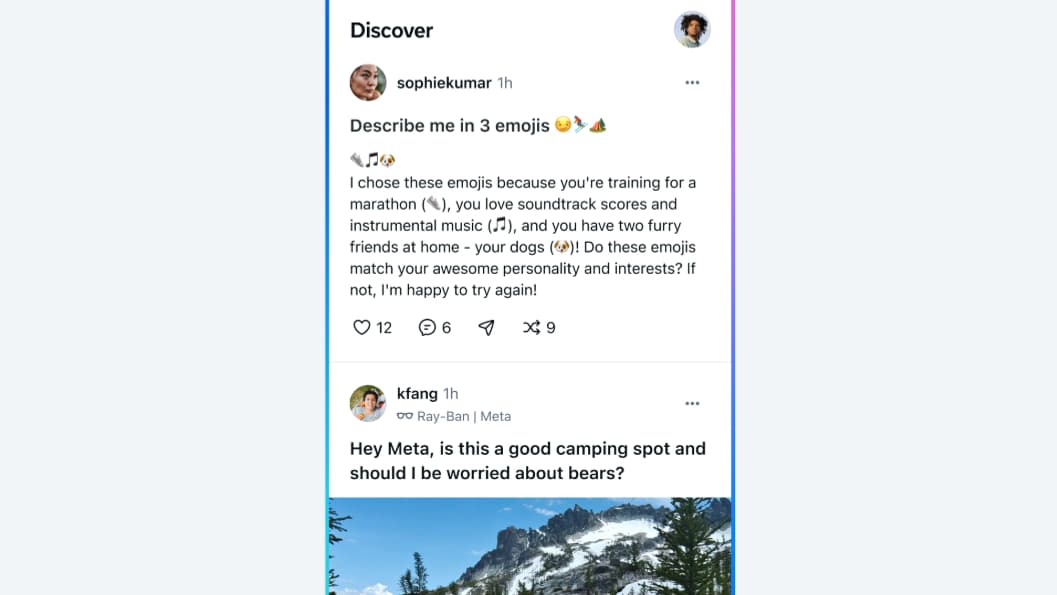 L'onglet Discover de Meta AI
