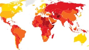 En clair les pays les plus vertueux selon Transparency International et en foncé les plus "corrompus".