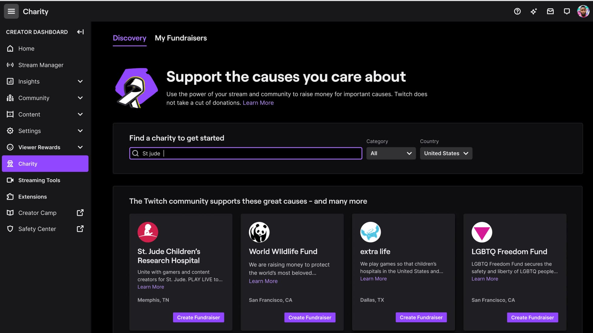 La disposition de Twitch Charity. La disposition de Twitch Charity.