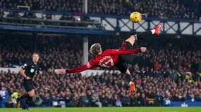 Le ciseau d'Alejandro Garnacho avec Manchester United en Premier League, sur la pelouse d'Everton, 26 novembre 2023