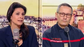 Jean-Paul Bosland, président de la Fédération nationale des sapeurs-pompiers, face à Apolline de Malherbe