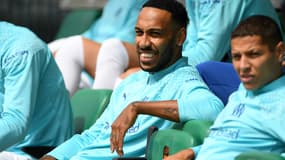 Pierre-Emerick Aubameyang et Amine Harit avec l'OM, le 22 juillet 2023.