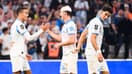 Mason Greenwood, Benjamin Pavard et Nayef Aguerd célèbrent un but de l'OM face Havre, le 18 octobre 2025