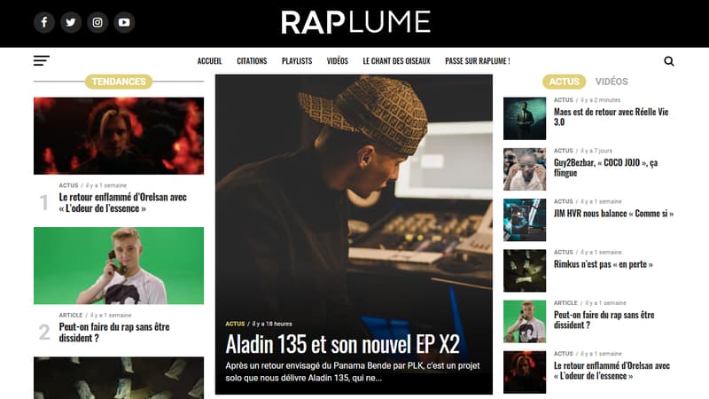 Capture d'écran du site de Raplume.