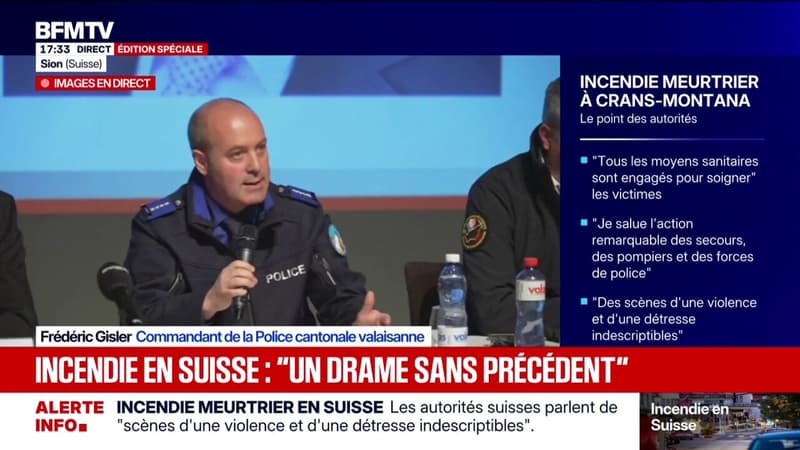 Incendie mortel à Crans-Montana: Frédéric Gisler, commandant de la Police cantonale valaisanne, confirme "qu'une quarantaine de personnes sont décédées et qu'il y a environ 115 blessés"