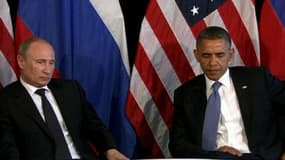 Vladimir Poutine et Barack Obama lors du G20 de 2012, au Mexique. Les relations entres les deux pays restent depuis, très tendues.