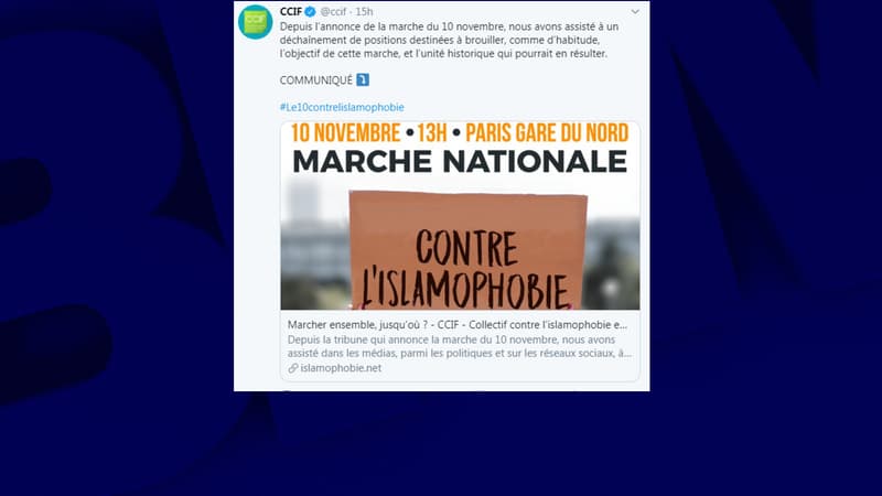 Le CCIF et d'autres initiateurs appellent à marcher dimanche 10 novembre 2019 contre l'islamophobie.