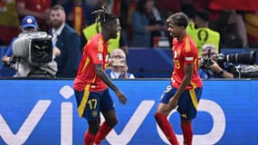 Nico Williams et Lamine Yamal lors de la finale de l'Euro Espagne-Angleterre, le 14 juillet 2024.