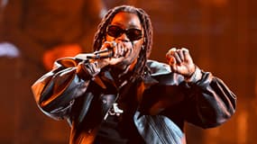 Le rappeur Gazo sur la scène des Victoires de la Musique, le 9 février 2024.