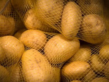 Des pommes de terre emballées dans un filet. (image d'illustration)