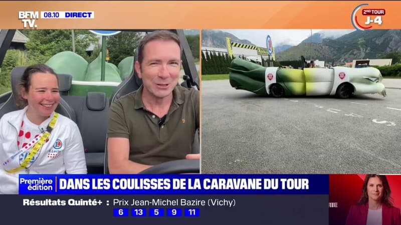 Caravane du Tour de France: notre reporter à bord d'un très long poireau décapotable