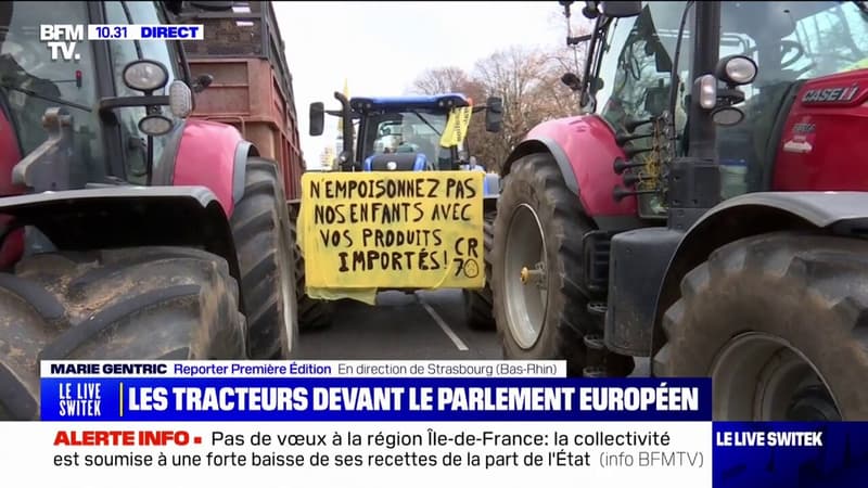 Colère des agriculteurs: 25 tracteurs klaxonnent à proximité du Parlement européen à Strasbourg