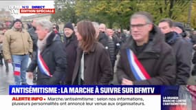 Marine Tondelier, Olivier Faure Fabien Roussel sont arrivés sur l'esplanade des Invalides, point de départ de la marche contre l'antisémitisme 