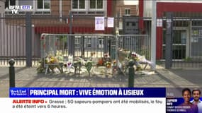 Mort d'un principal à Lisieux: des fleurs s'accumulent devant la grille du collège