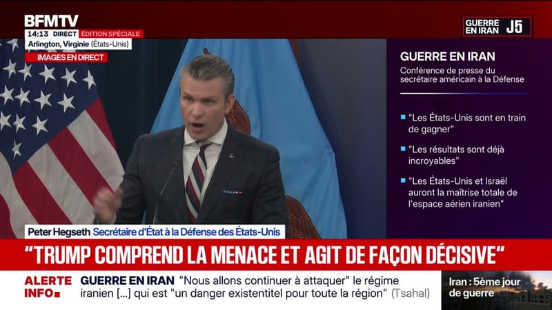 Guerre au Moyen-Orient: "L'Iran ne sera jamais doté de l'arme nucléaire, pas tant que nous serons au pouvoir, jamais", affirme Peter Hegseth, le secrétaire d'État américain à la Défense