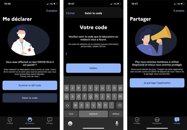 Capture d'écran de l'application StopCovid Capture d'écran de l'application StopCovid