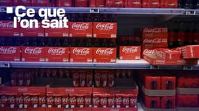 Des bouteilles de Coca-Cola dans un rayon de supermarché. Photo d'illustration