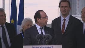 François Hollande lors de son discours d'inauguration du pont Jacques- Chaban-Delmas à Bordeaux, samedi 16 mars