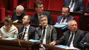 Aurore Bergé, Bruno Retailleau, Gérald Darmanin et François Bayrou à l'Assemblée nationale le 18 mars 2025