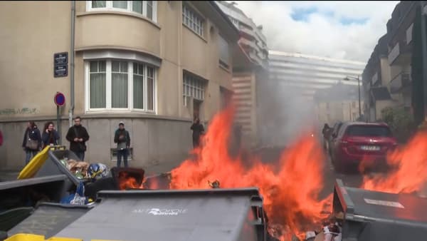 Un feu en marge de la manifestation à Nantes le 13 avril 2023
