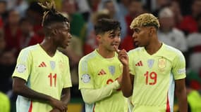 Nico Williams, Pedri et Lamine Yamal avec l'Espagne lors de la finale de Ligue des nations, 8 juin 2025