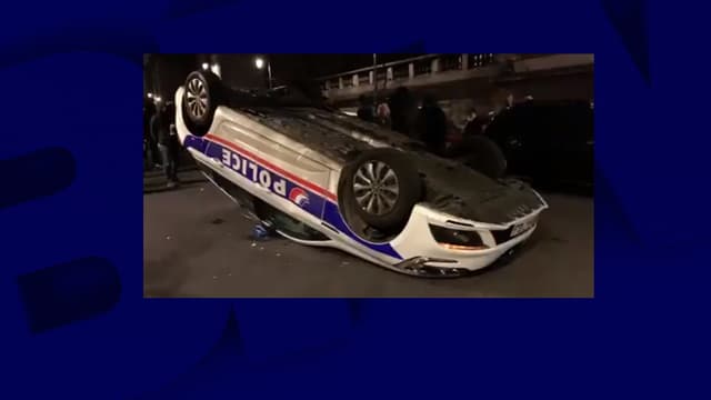 Voiture renversée devant la Préfecture de Police de Paris le 16 novembre 2019