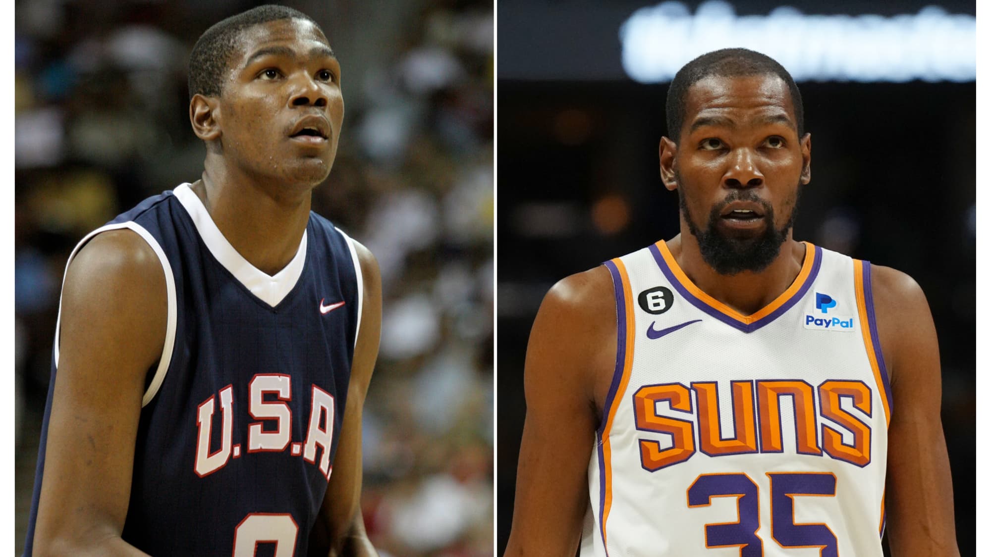 Kevin Durant en 2007 (à gauche) et en 2023 Kevin Durant en 2007 (à gauche) et en 2023